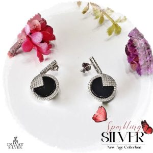 Silver Black Stone Earrings